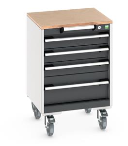 cubio mobile cabinet with 4 drawers & multiplex worktop. WxDxH: 525x525x790mm. RAL 7035/5010 or selected Bott Mobile Storage 525 x 525